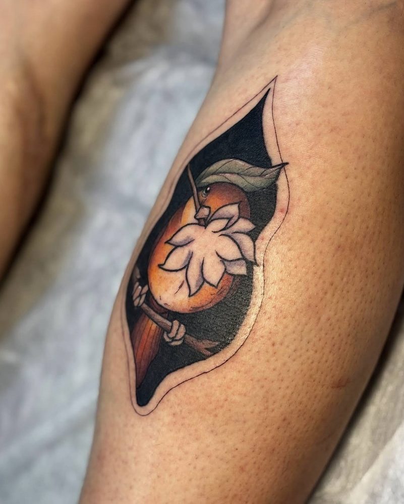 Persimmon and lantern tattoo in Japanese style